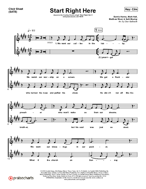 Start Right Here (Single) Choir Sheet (SATB) (Print Only) (Casting Crowns)