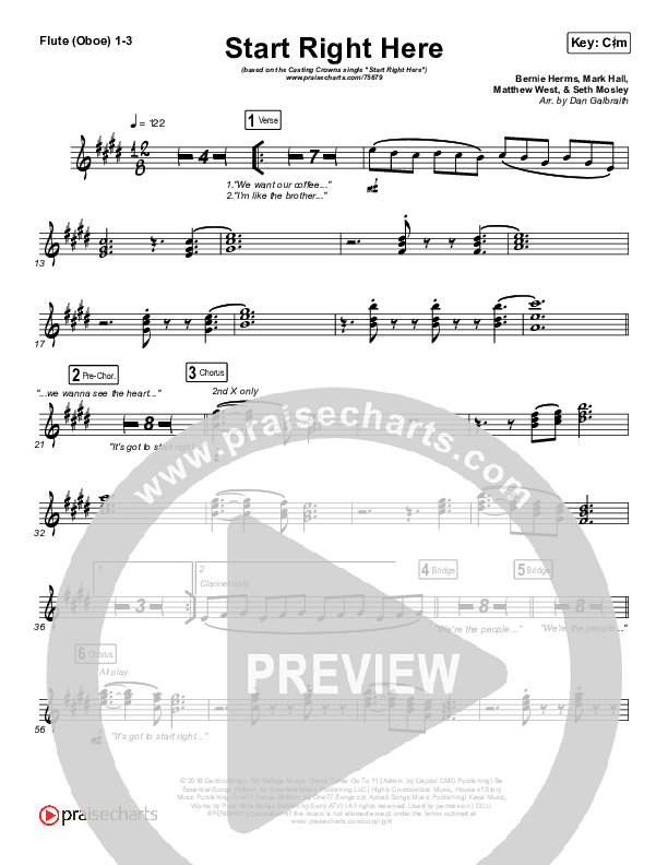 Start Right Here (Single) Flute/Oboe 1/2/3 (Casting Crowns)