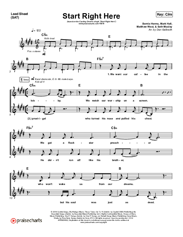 Start Right Here (Single) Lead Sheet (Print Only) (Casting Crowns)