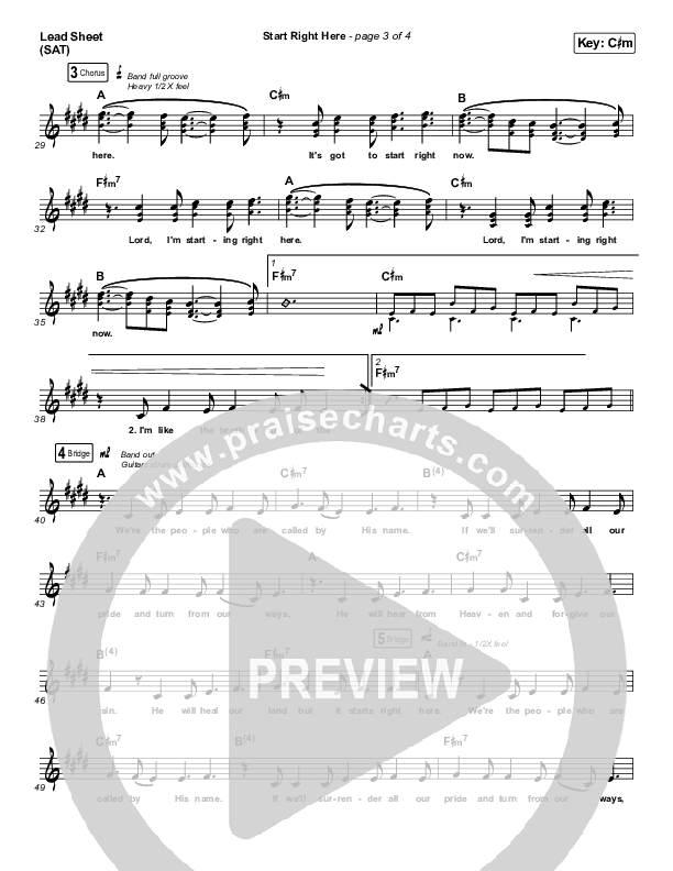 Start Right Here (Single) Lead Sheet (Print Only) (Casting Crowns)
