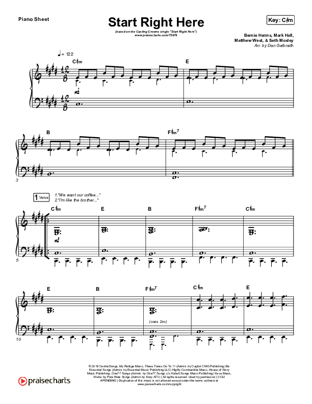 Start Right Here (Single) Piano Sheet (Print Only) (Casting Crowns)
