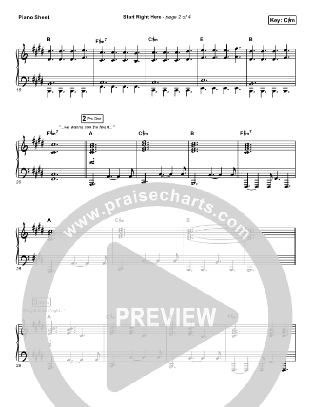 Start Right Here (Single) Piano Sheet (Print Only) (Casting Crowns)