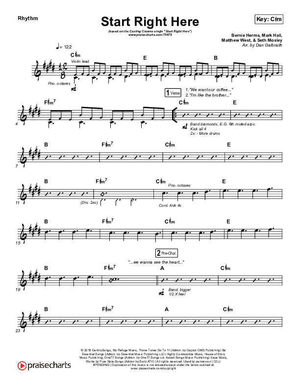 Start Right Here (Single) Rhythm Chart (Casting Crowns)