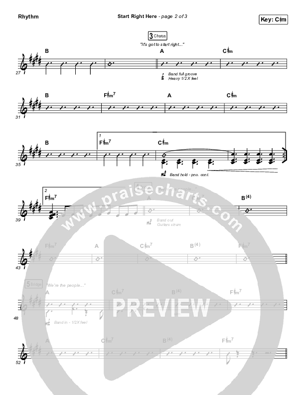 Start Right Here (Single) Rhythm Chart (Print Only) (Casting Crowns)