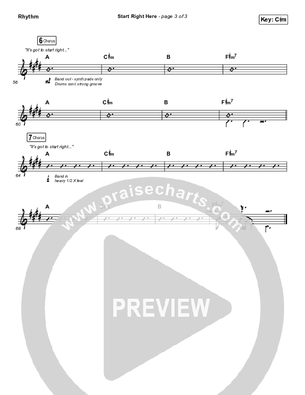 Start Right Here (Single) Rhythm Chart (Print Only) (Casting Crowns)