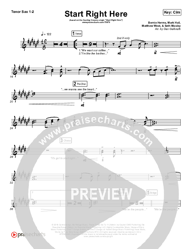Start Right Here (Single) Tenor Sax 1/2 (Casting Crowns)
