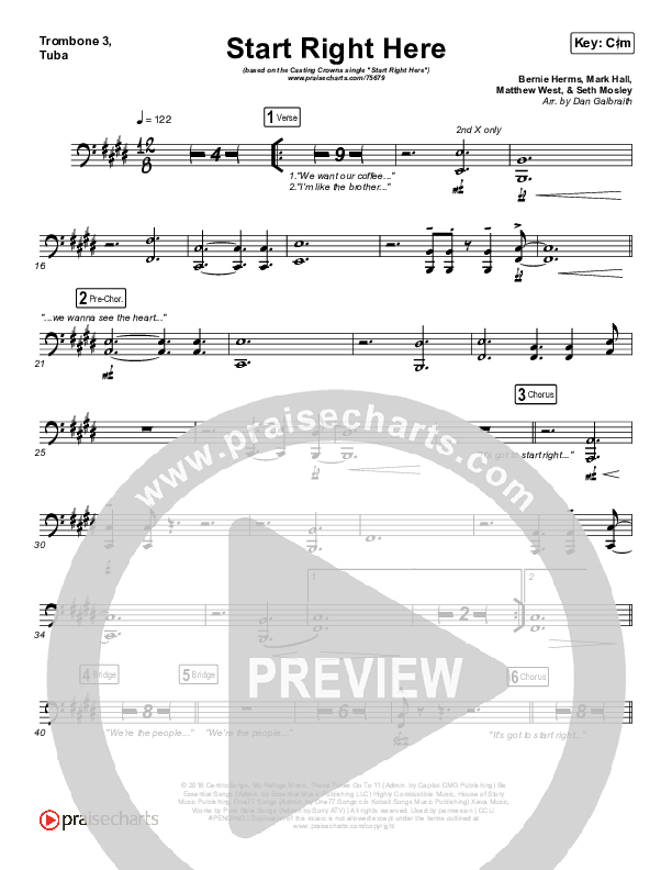 Start Right Here (Single) Trombone 3/Tuba (Casting Crowns)