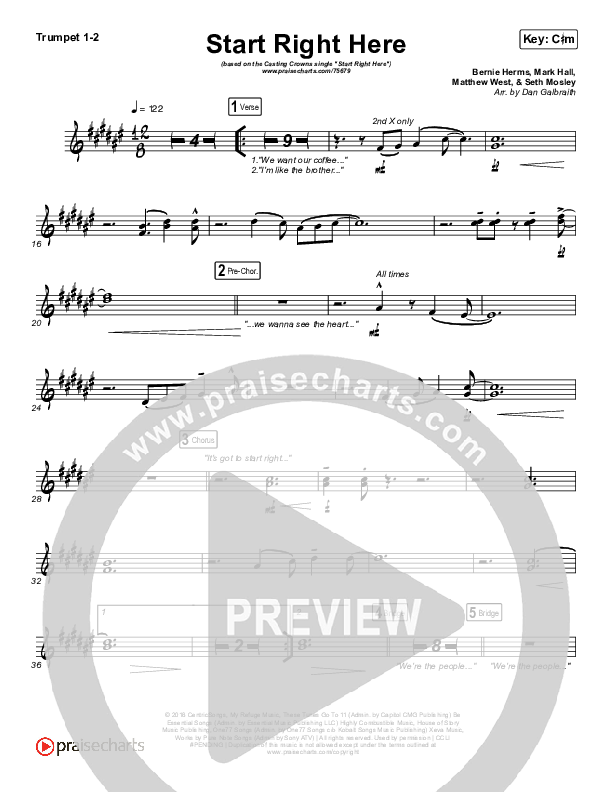Start Right Here (Single) Trumpet 1,2 (Casting Crowns)