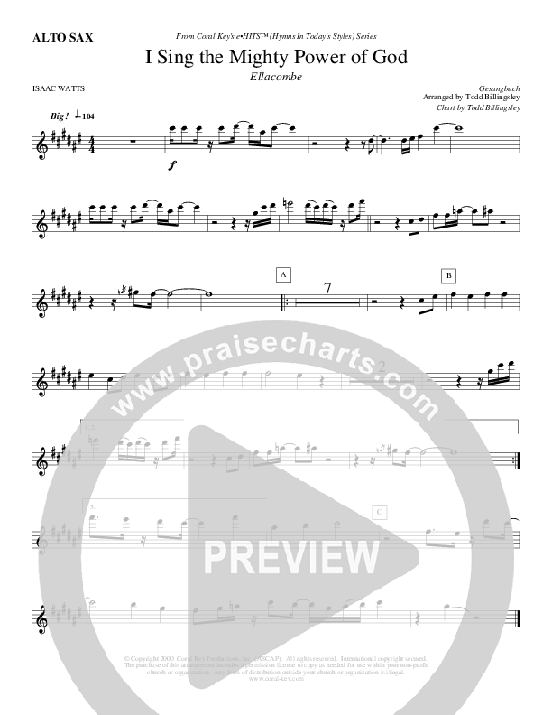 I Sing The Mighty Power Of God Alto Sax (Todd Billingsley)