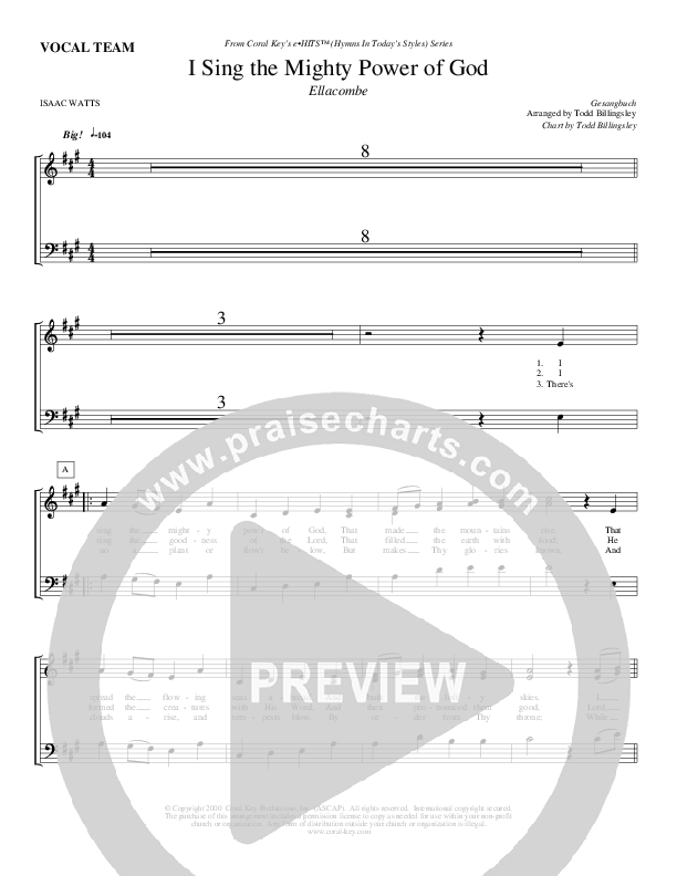 I Sing The Mighty Power Of God Choir Sheet (Todd Billingsley)