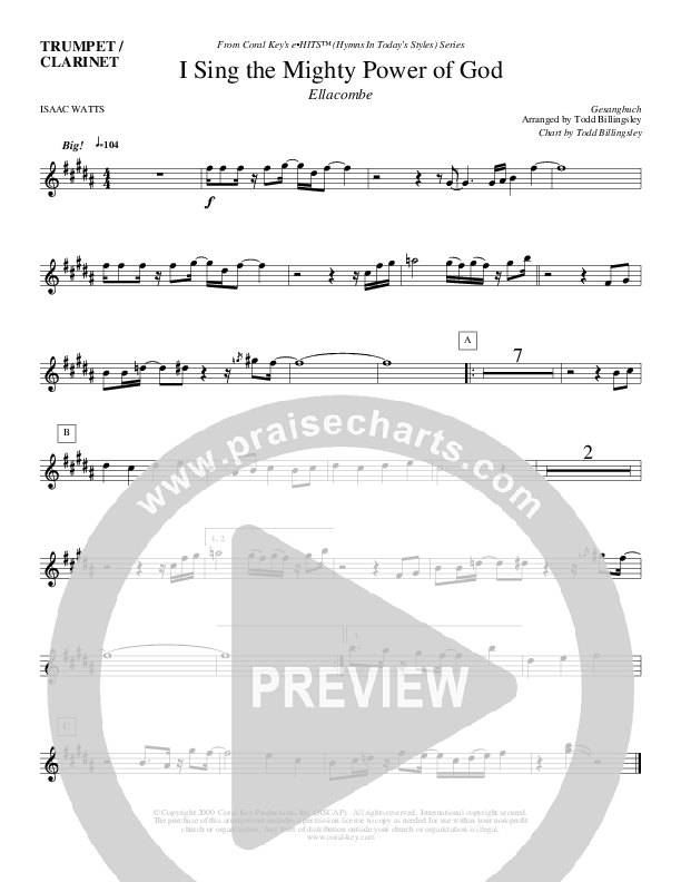 I Sing The Mighty Power Of God Clarinet (Todd Billingsley)