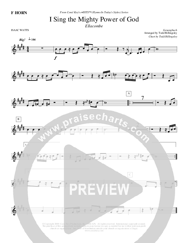 I Sing The Mighty Power Of God French Horn (Todd Billingsley)