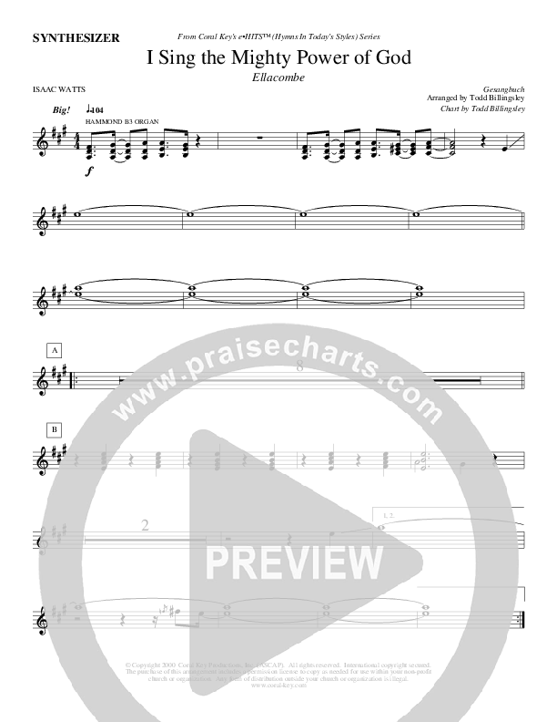 I Sing The Mighty Power Of God Synth (Todd Billingsley)