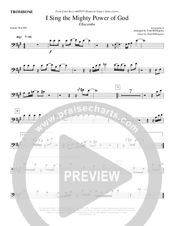 I Sing The Mighty Power Of God Trombone (Todd Billingsley)