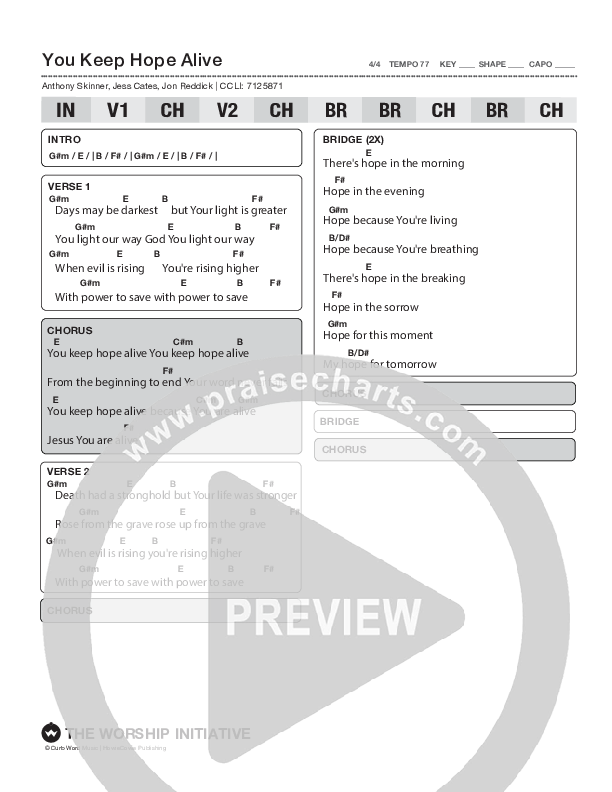 You Keep Hope Alive (Live) Chord Chart (The Worship Initiative / Shane & Shane)