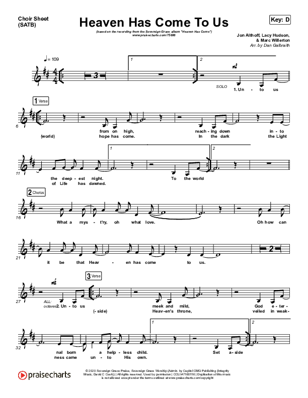 Heaven Has Come To Us Choir Vocals (SATB) (Sovereign Grace)