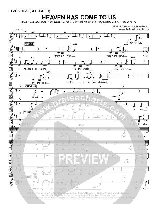 Heaven Has Come To Us Lead Sheet (Mel) (Sovereign Grace)