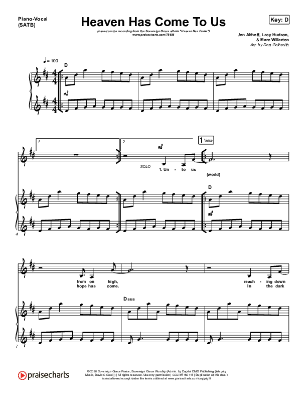 Heaven Has Come To Us Piano/Vocal (SATB) (Sovereign Grace)