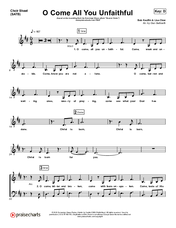 O Come All You Unfaithful Choir Vocals (SATB) (Sovereign Grace)