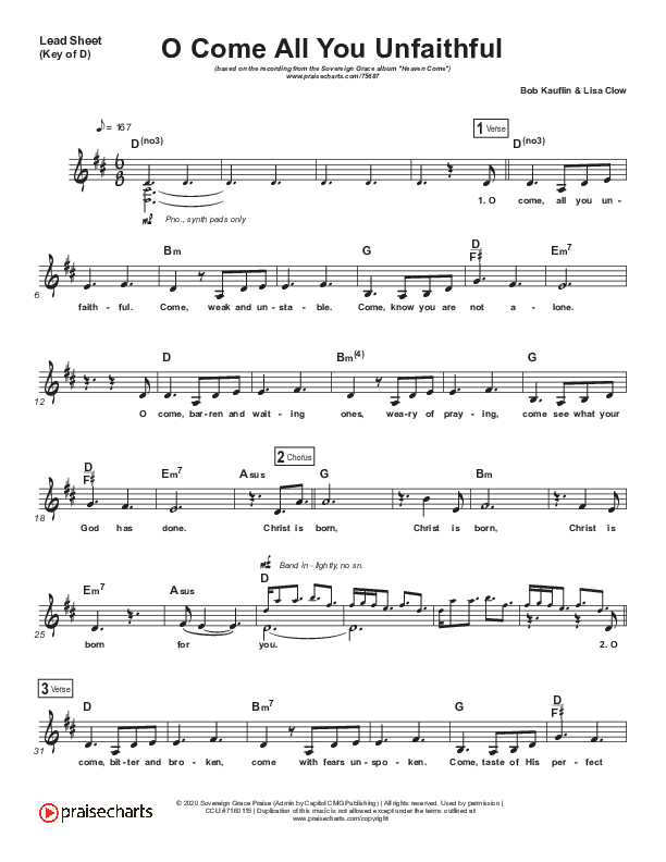 O Come All You Unfaithful Lead Sheet (Melody) (Sovereign Grace)