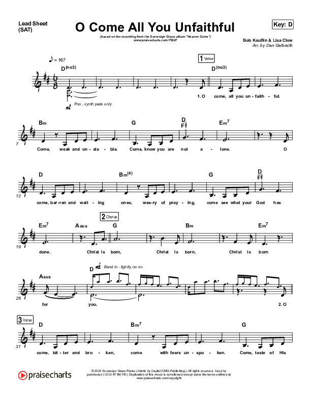 O Come All You Unfaithful Lead Sheet (SAT) (Sovereign Grace)