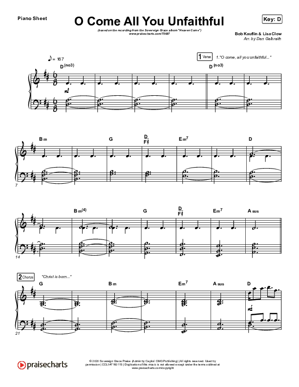 O Come All You Unfaithful Piano Sheet (Sovereign Grace)