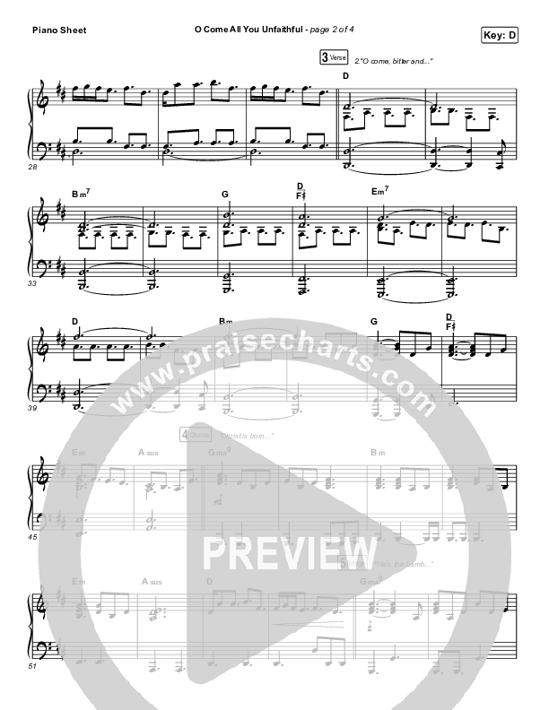 O Come All You Unfaithful Piano Sheet (Sovereign Grace)