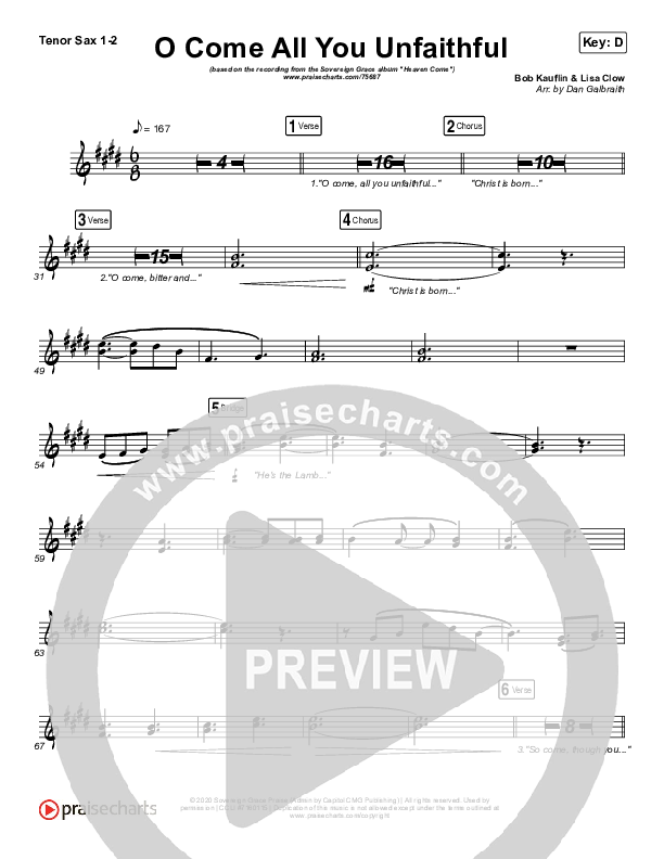 O Come All You Unfaithful Tenor Sax 1/2 (Sovereign Grace)