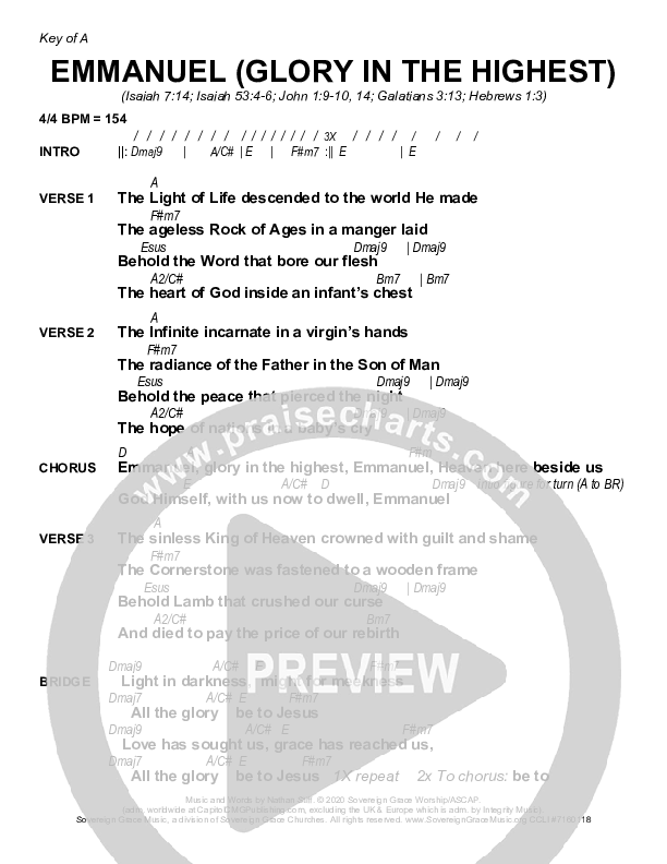 Emmanuel (Glory In The Highest) Chord Chart (Sovereign Grace)