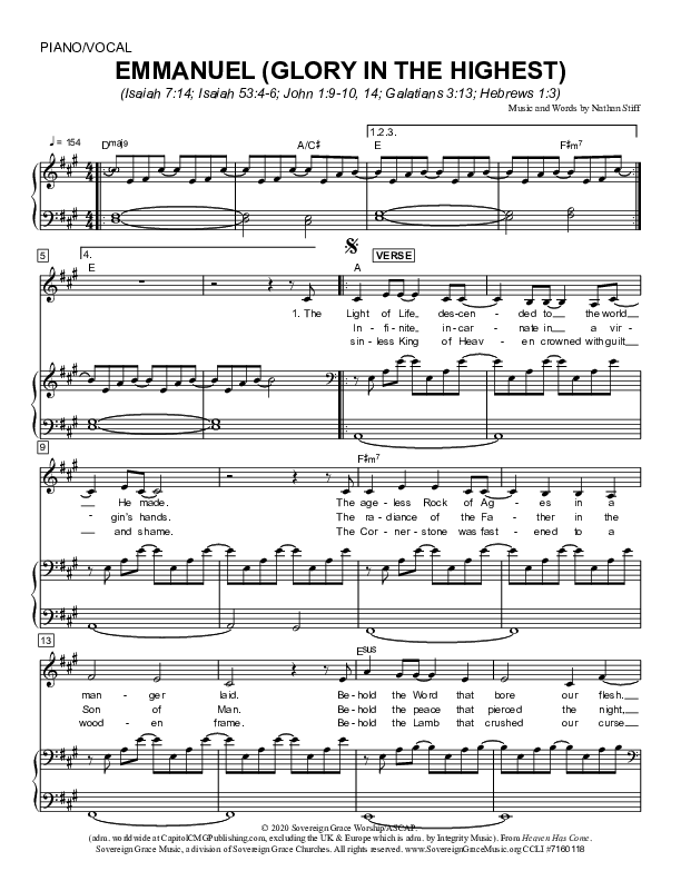 Emmanuel (Glory In The Highest) Lead & Piano (Sovereign Grace)