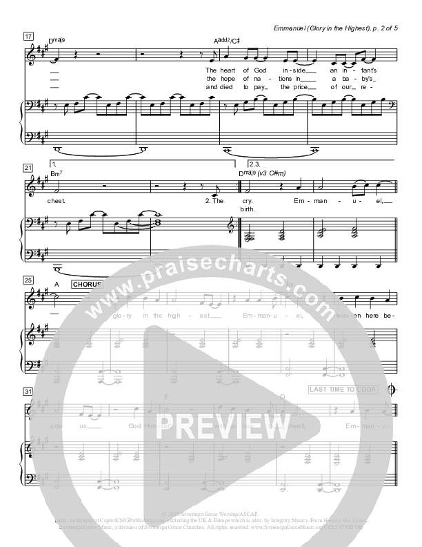 Emmanuel (Glory In The Highest) Lead & Piano (Sovereign Grace)