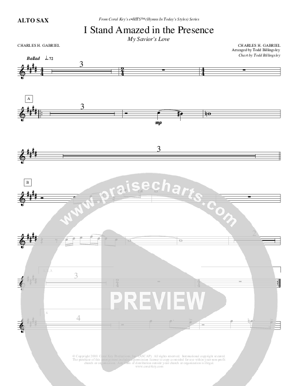 I Stand Amazed In The Presence Alto Sax (Todd Billingsley)