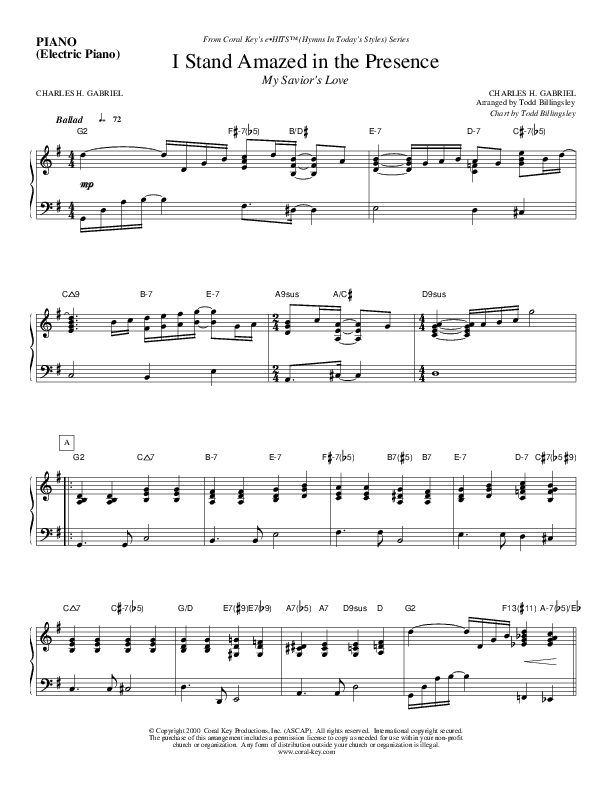 I Stand Amazed In The Presence Piano Sheet (Todd Billingsley)