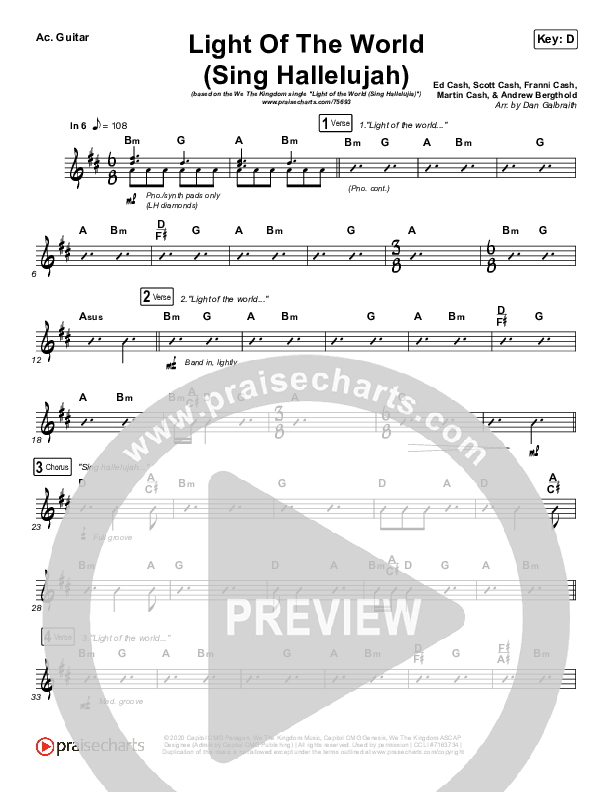 Light Of The World (Sing Hallelujah) Acoustic Guitar (We The Kingdom)