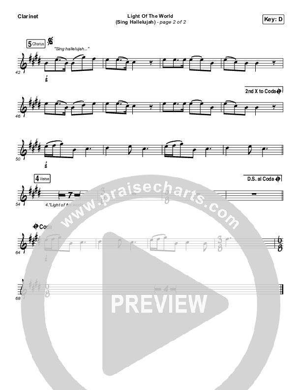 Light Of The World (Sing Hallelujah) Clarinet (We The Kingdom)