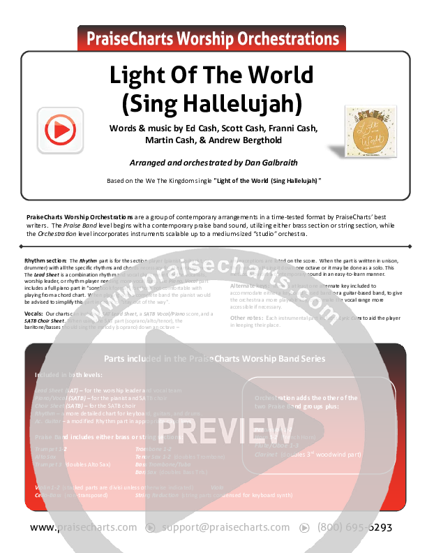Light Of The World (Sing Hallelujah) Cover Sheet (We The Kingdom)