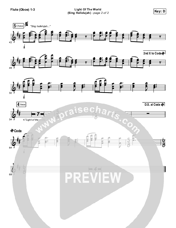 Light Of The World (Sing Hallelujah) Flute/Oboe 1/2/3 (We The Kingdom)
