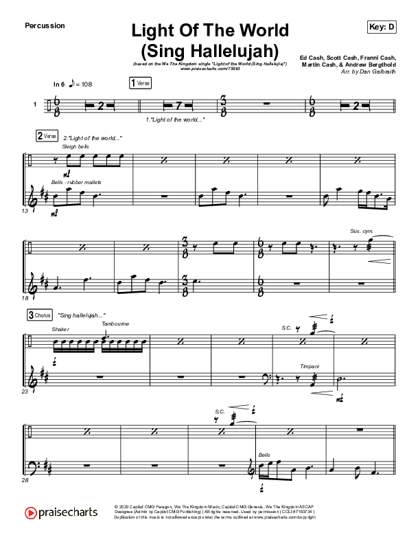 Light Of The World (Sing Hallelujah) Percussion (We The Kingdom)