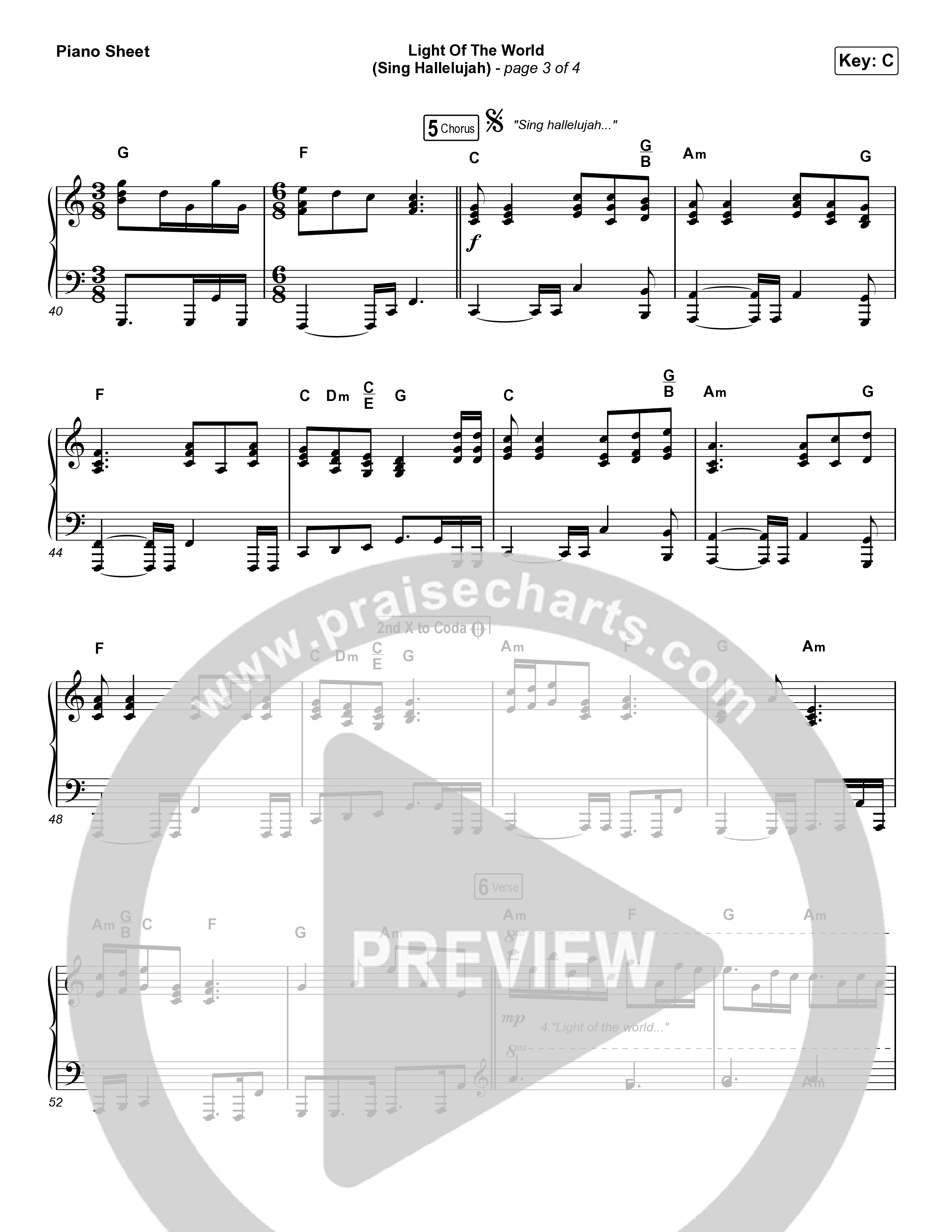 Light Of The World (Sing Hallelujah) Piano Sheet (We The Kingdom)