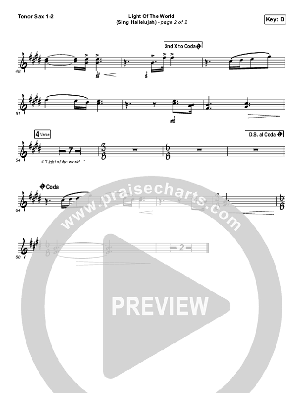 Light Of The World (Sing Hallelujah) Tenor Sax 1/2 (We The Kingdom)