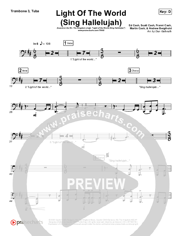 Light Of The World (Sing Hallelujah) Trombone 3/Tuba (We The Kingdom)