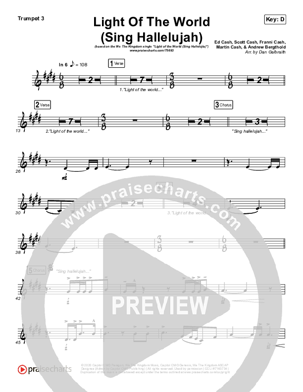 Light Of The World (Sing Hallelujah) Trumpet 3 (We The Kingdom)