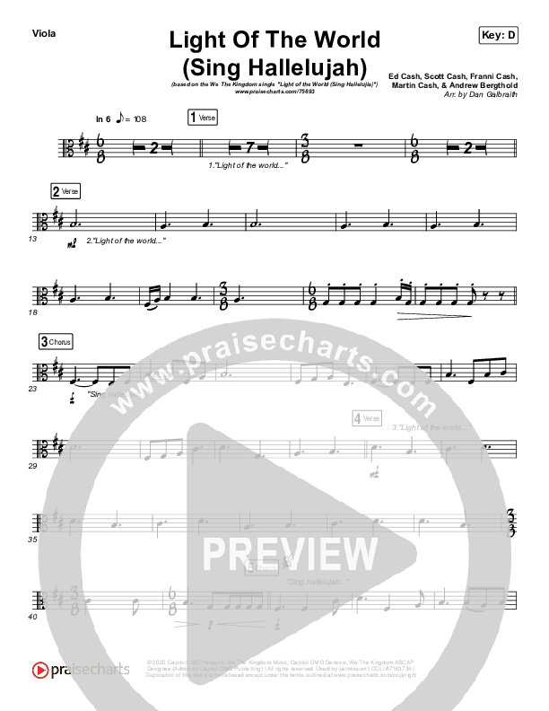 Light Of The World (Sing Hallelujah) Viola (We The Kingdom)