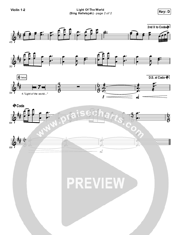 Light Of The World (Sing Hallelujah) Violin 1/2 (We The Kingdom)