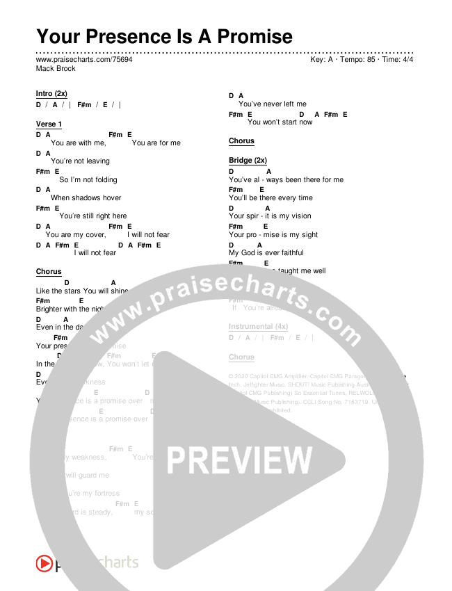 Your Presence Is A Promise (Live) Chords & Lyrics (Mack Brock)