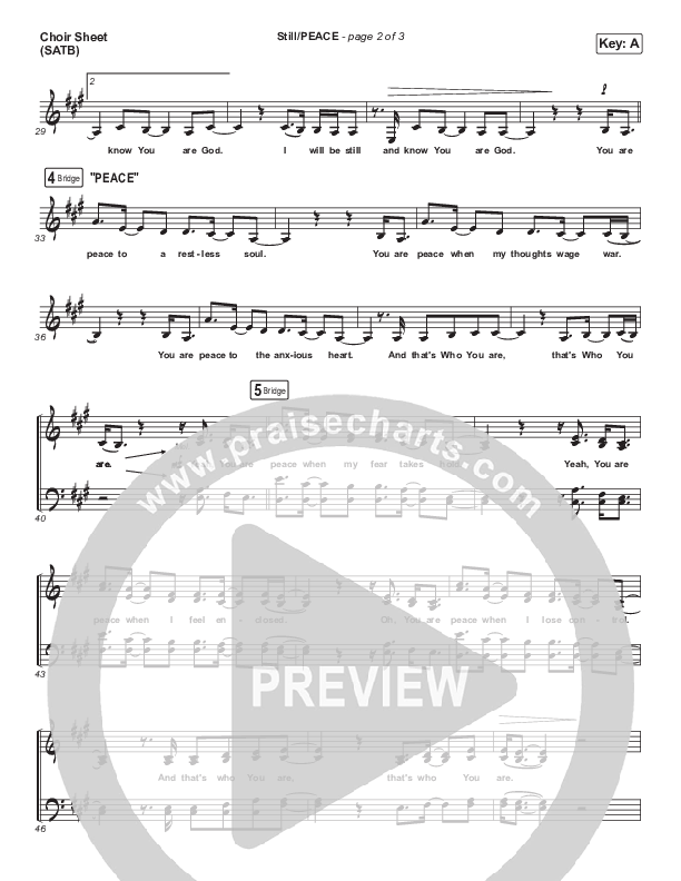 Still / PEACE Choir Sheet (SATB) (Hillsong Worship / Benjamin William Hastings / Hannah Hobbs)