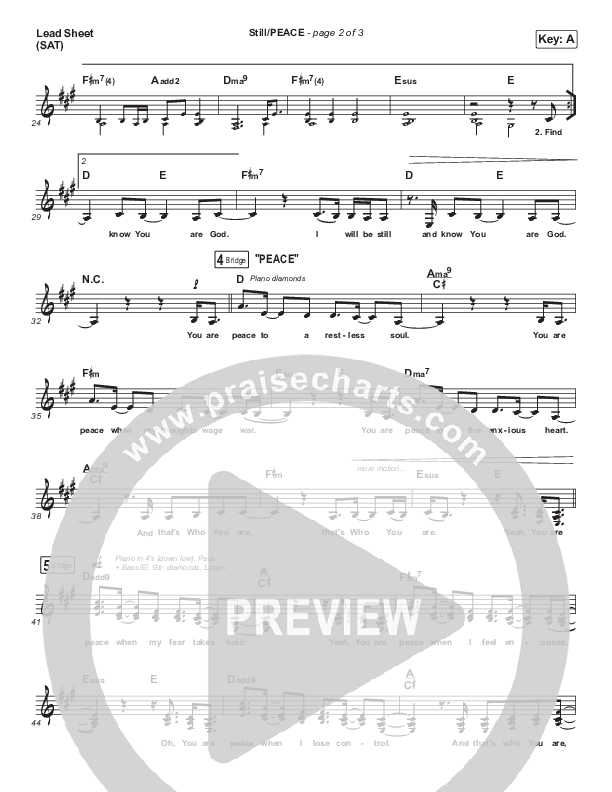 Still / PEACE Lead Sheet (SAT) (Hillsong Worship / Benjamin William Hastings / Hannah Hobbs)