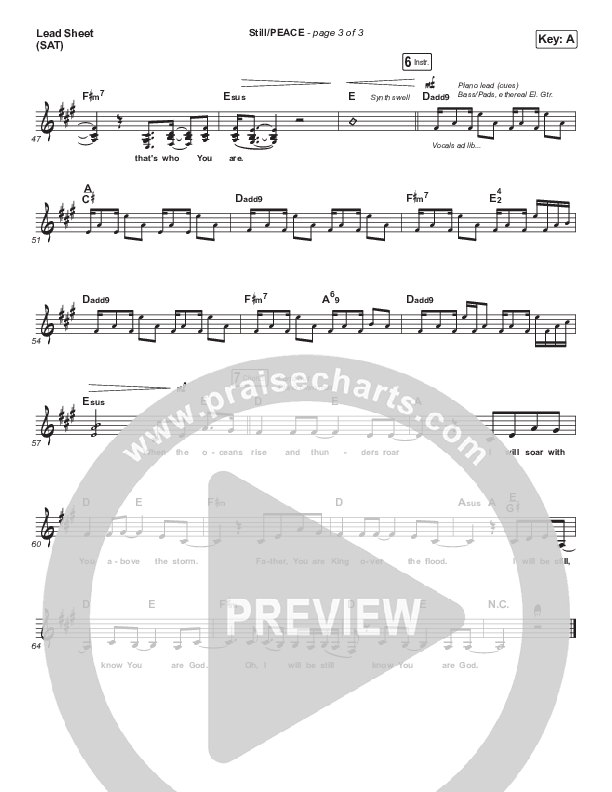 Still / PEACE Lead Sheet (SAT) (Hillsong Worship / Benjamin William Hastings / Hannah Hobbs)