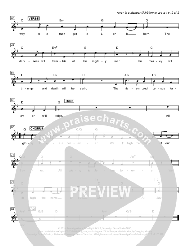 Away In A Manger (All Glory To Jesus) Lead Sheet (Sovereign Grace)
