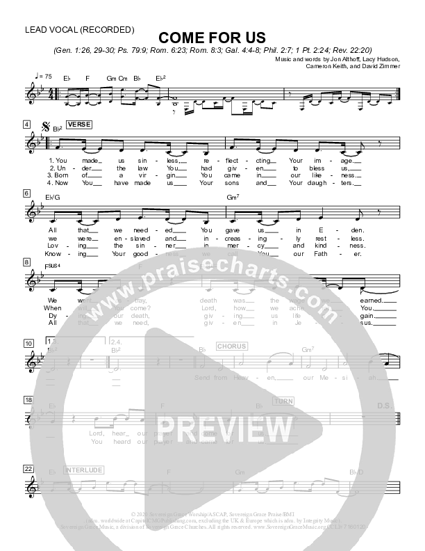 Come For Us Lead Sheet (Melody) (Sovereign Grace)